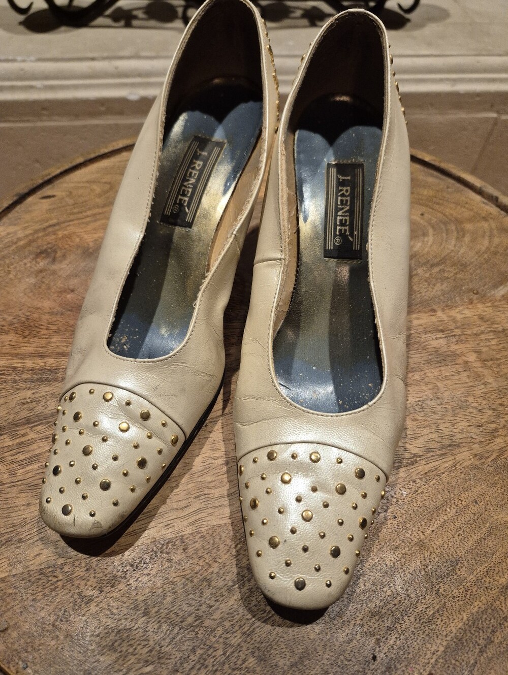 Vintage J.Renee Cream Leather Studded Pumps